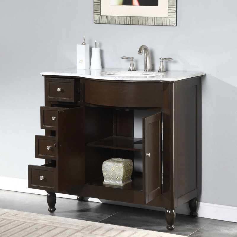 Charlton Home® 36" White Bathroom Vanity Single Left Side Sink Cabinet ...